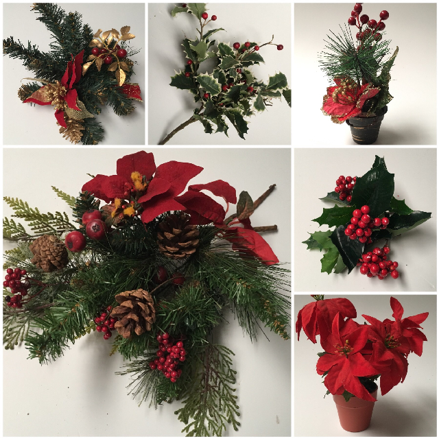 CHRISTMAS DECOR, Assorted Foliage & Florals